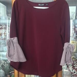7th Avenue Design Studio‎ Burgundy Top with Striped Sleeves